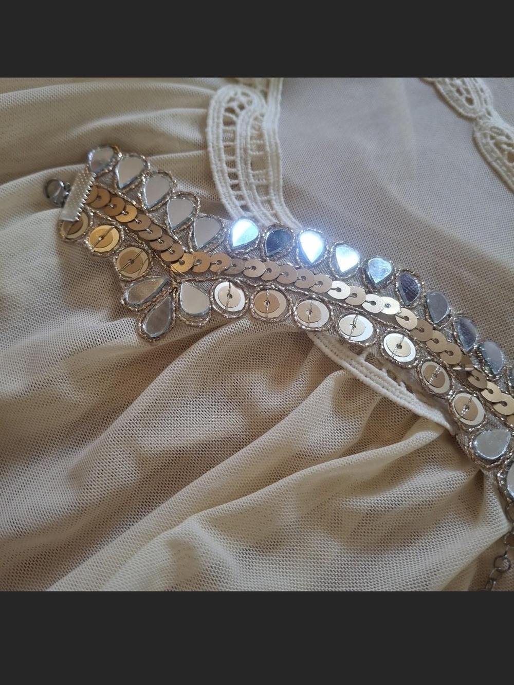 Handmade Gold Floral Mirror Choker Necklace - Women's Jewelry - Picture 7 of 8